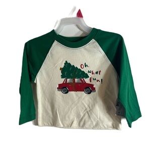 Oh What Fun Christmas Raglan T-shirt NWT 18 mos Green White Red Car Tree Roof
